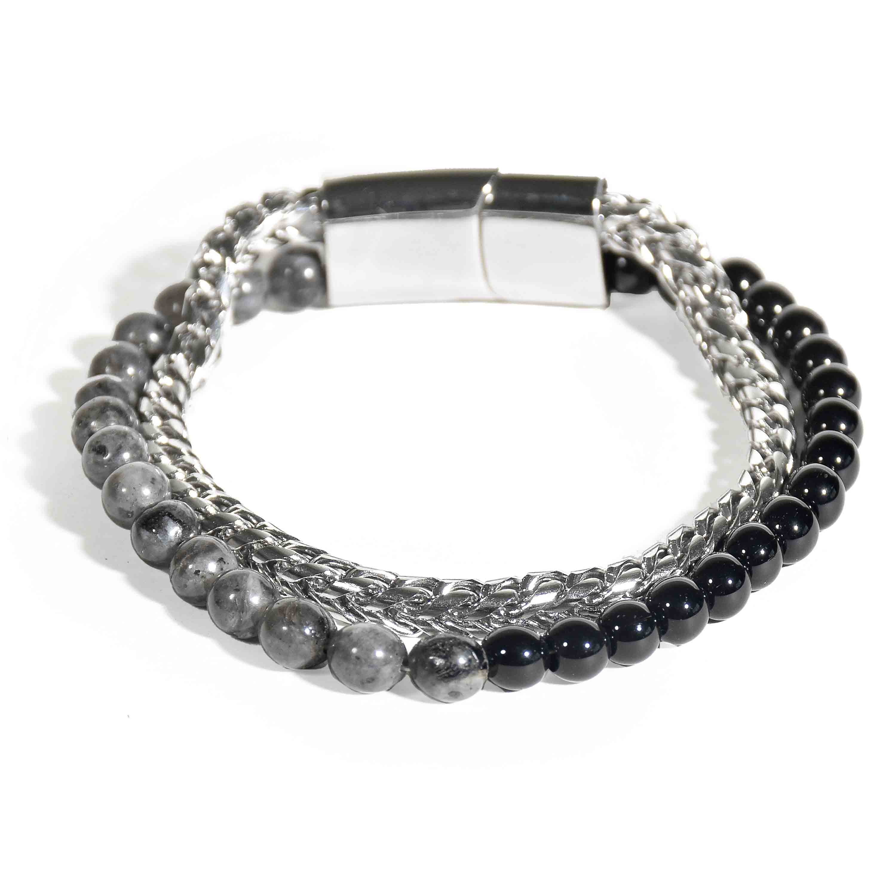 Black & Grey Beaded Men Bracelet