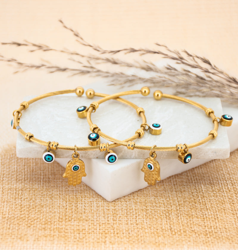 Evil Eye Hamsa Charm Bangle