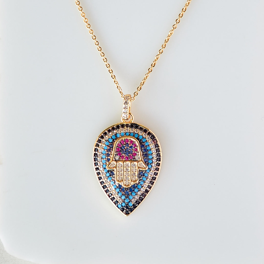 Hamsa Drop Eye Necklace