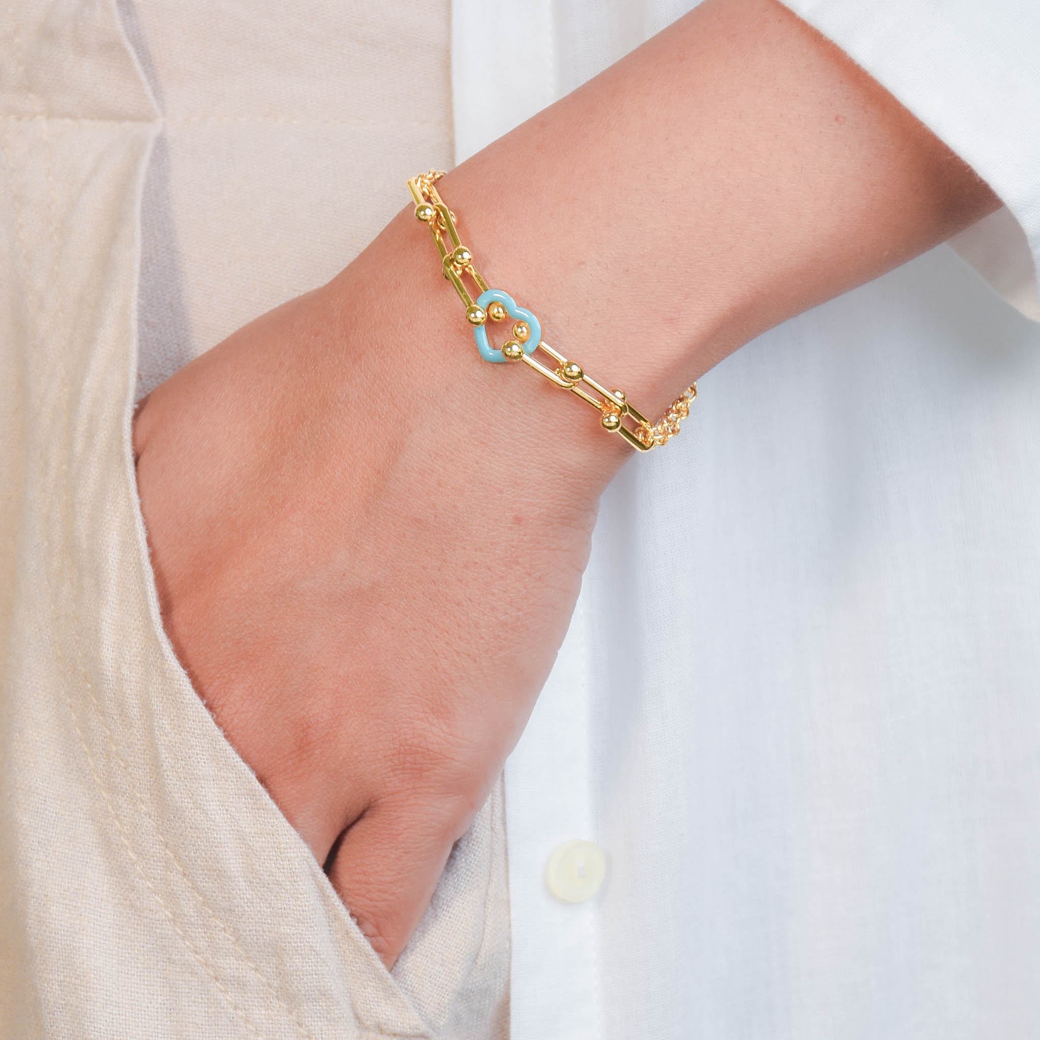Aqua Heart Link Bracelet