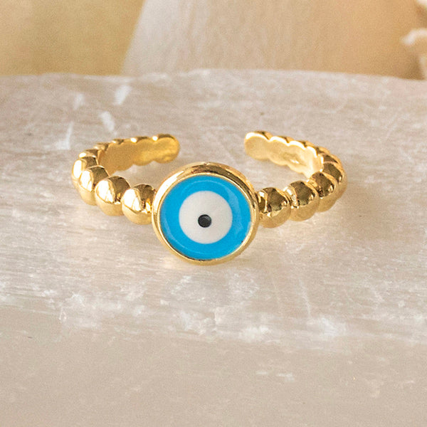 Sky Blue Round Evil Eye Ring