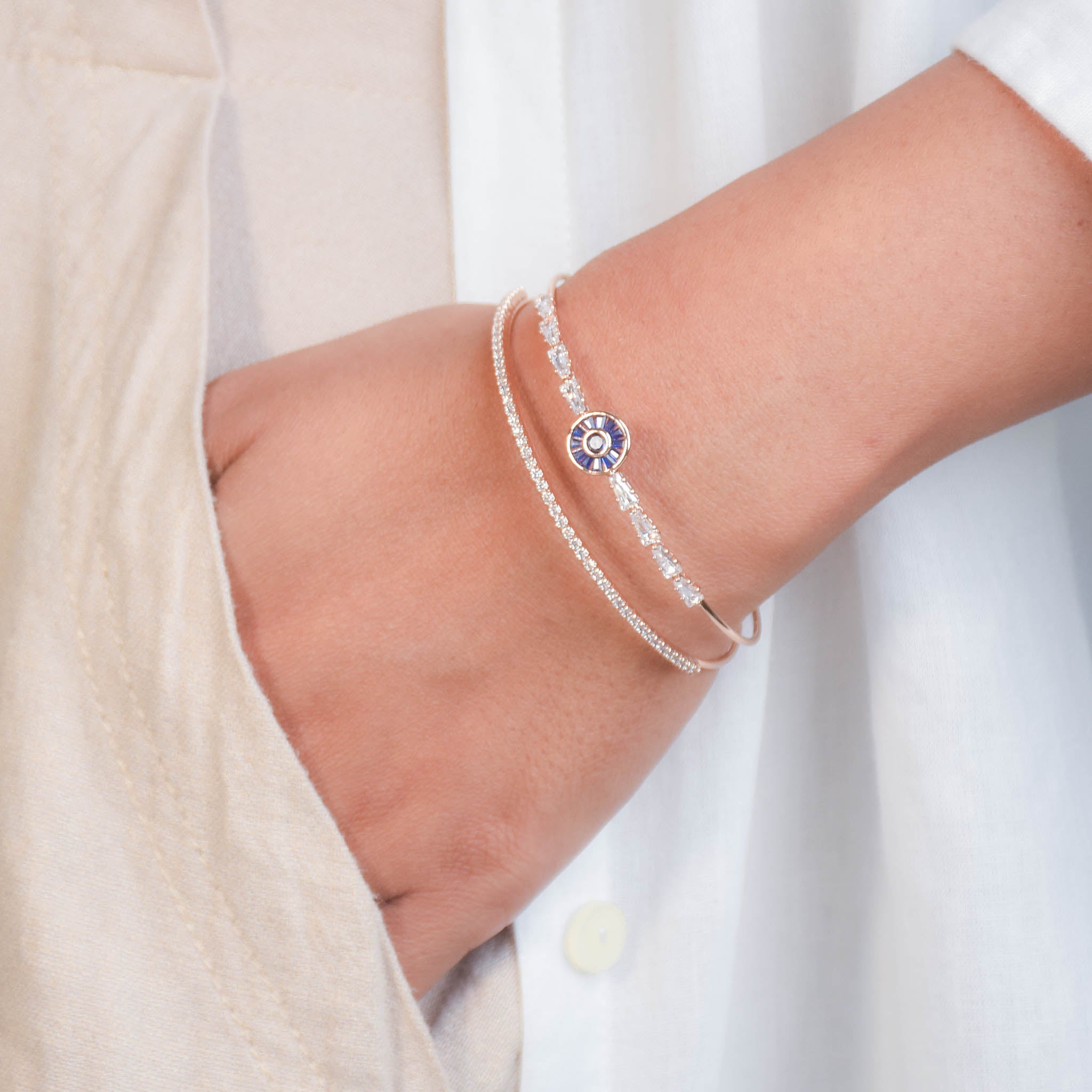 Sapphire Evil Eye Cuff Bangle