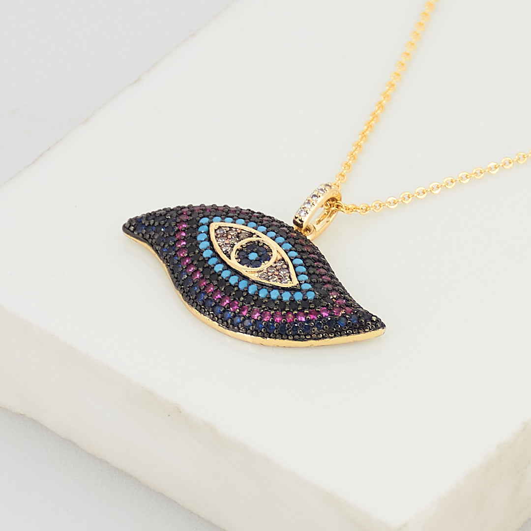 Purple Studded Evil Eye Necklace