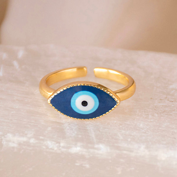 Eyeshaped Dark Blue Evil Eye Ring