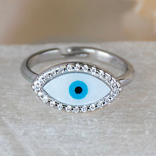 Eye-Shaped Studded Evil Eye Ring