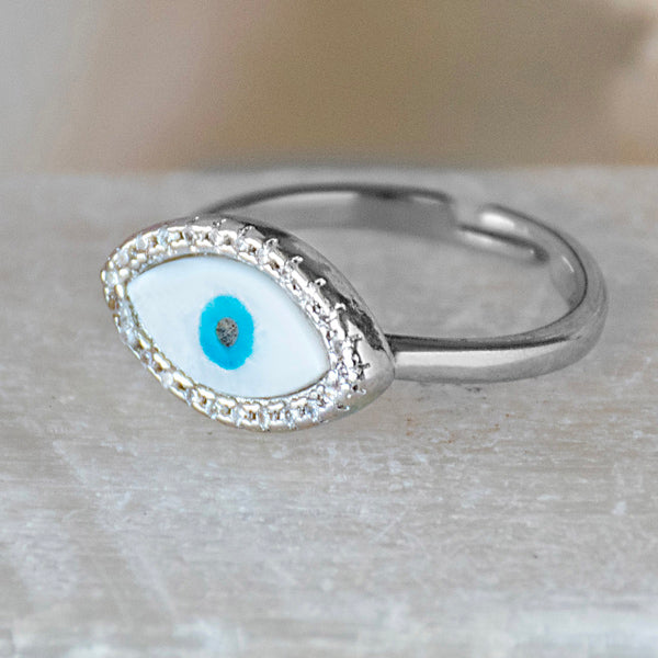 Eye-Shaped Studded Evil Eye Ring