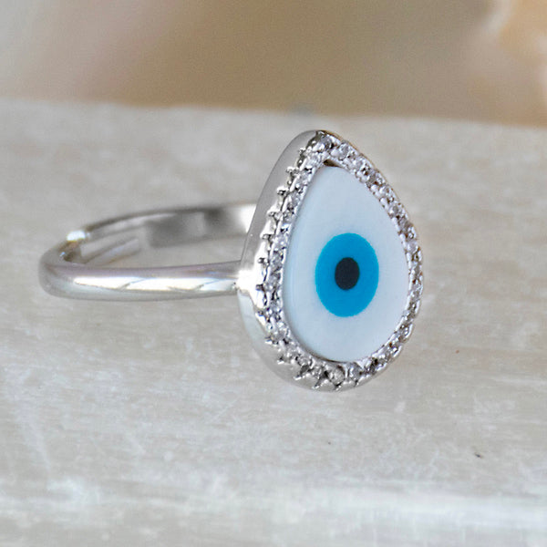 Pear Studded Evil Eye Ring