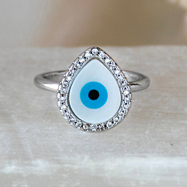 Pear Studded Evil Eye Ring