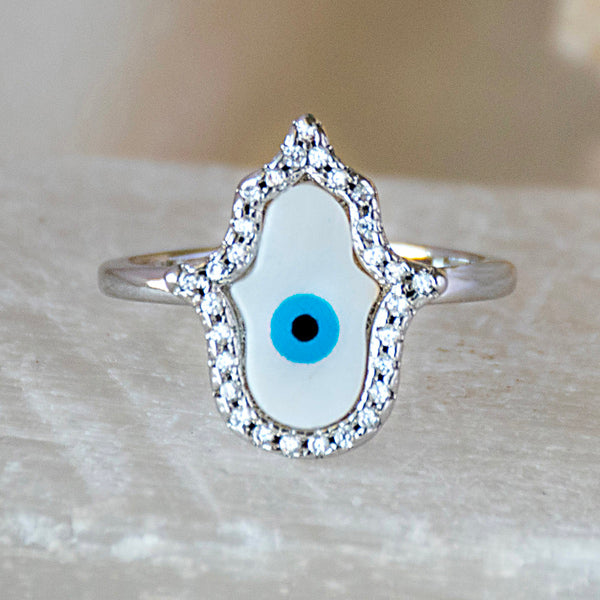 Hamsa Studded Evil Eye Ring