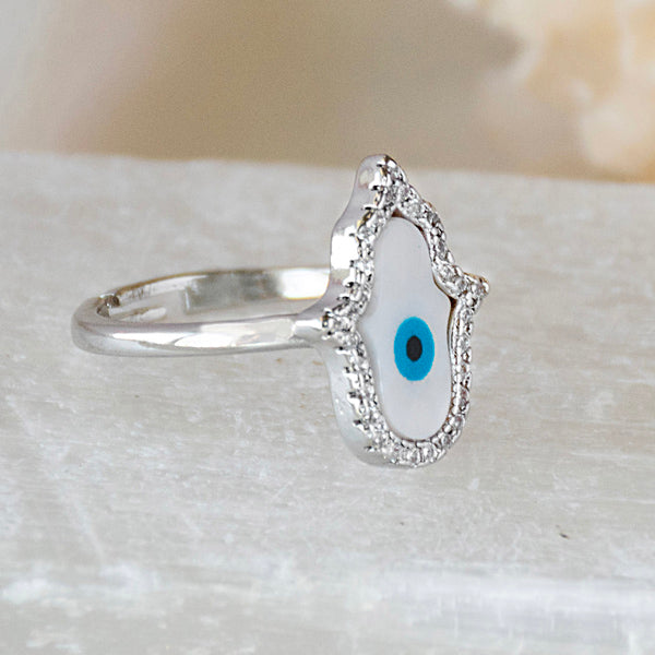 Hamsa Studded Evil Eye Ring