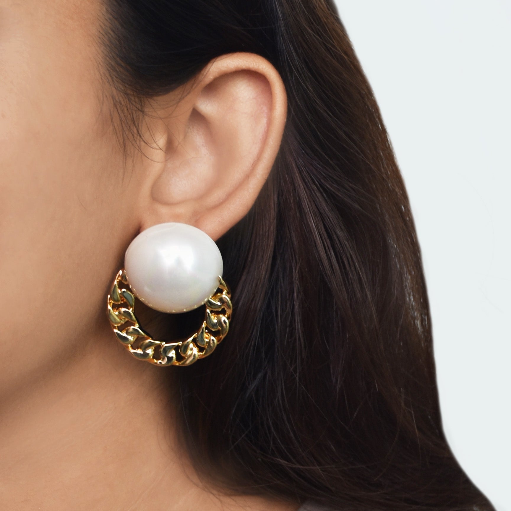 Pearl Ball Link Chain Earrings