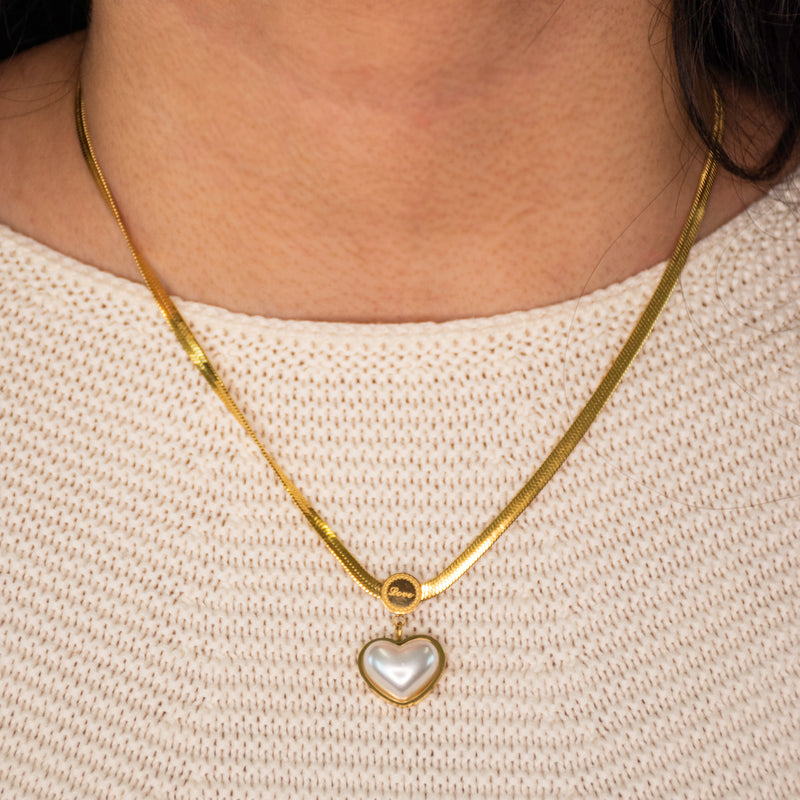 Dangling Heart Herringbone Necklace