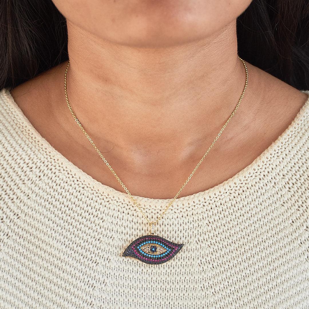 Purple Studded Evil Eye Necklace