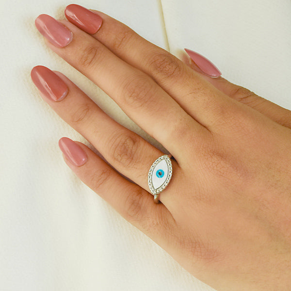 Eye-Shaped Studded Evil Eye Ring