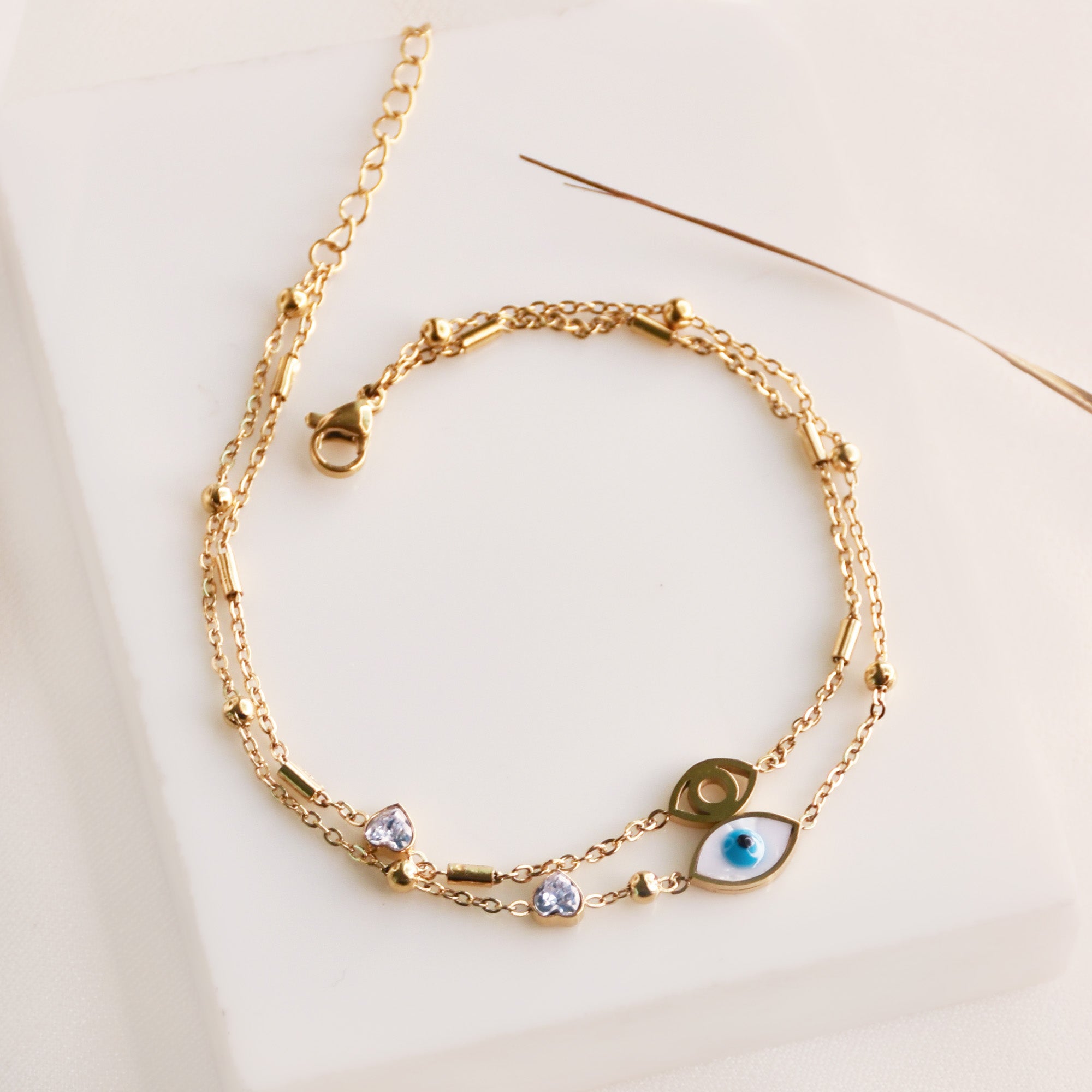 Heart Evil Eye Layered Anklet