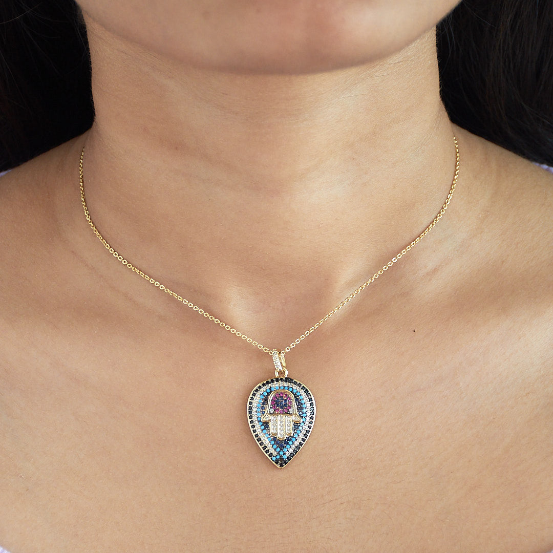 Hamsa Drop Eye Necklace