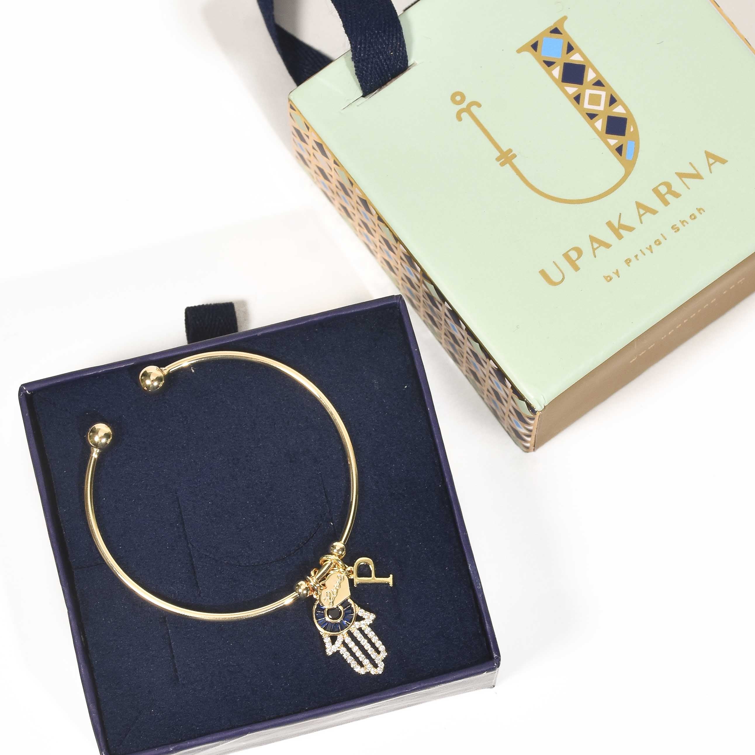 Personalized Initial Hamsa Bracelet + Gift Box
