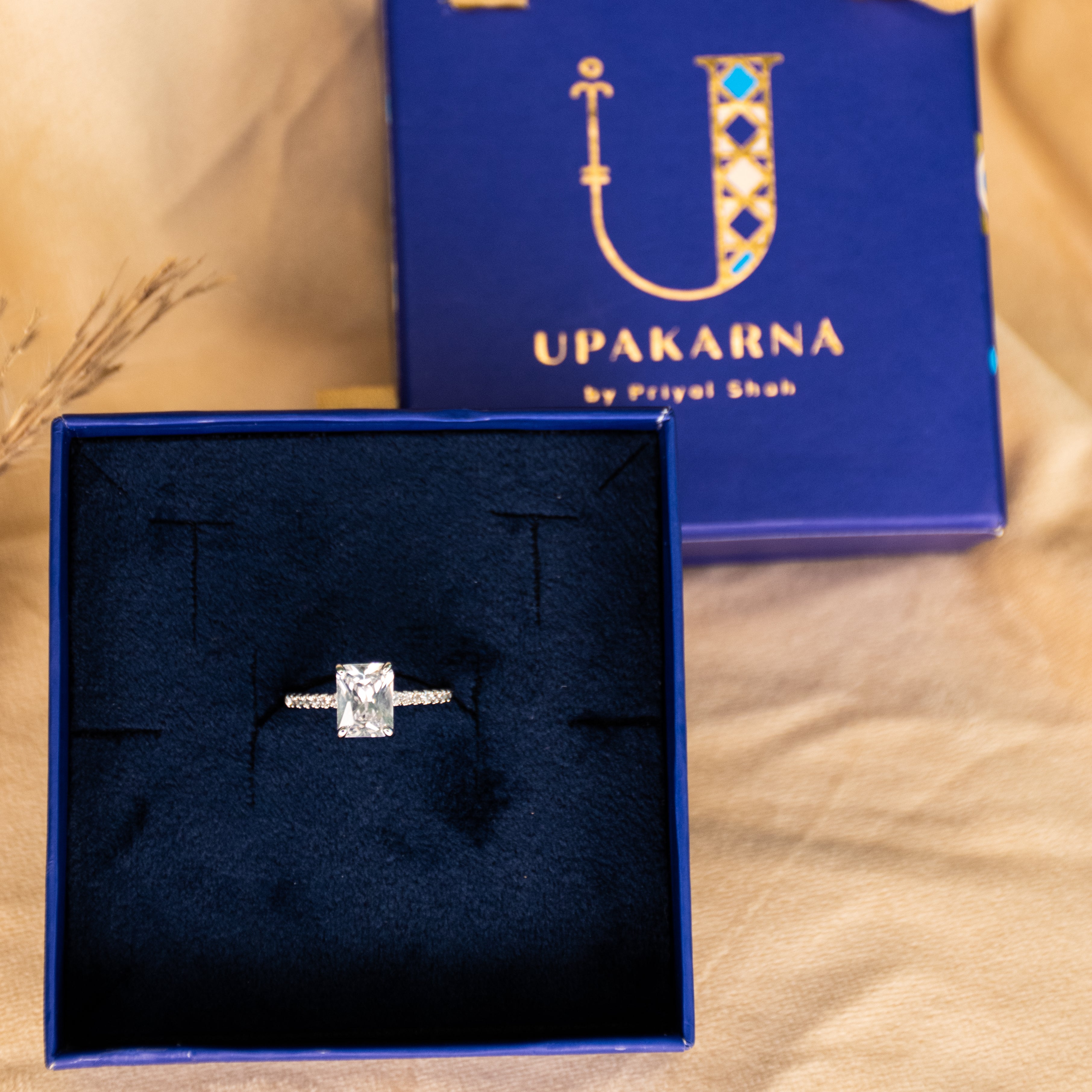 Silver Studded Rectangular Ring + Gift Box