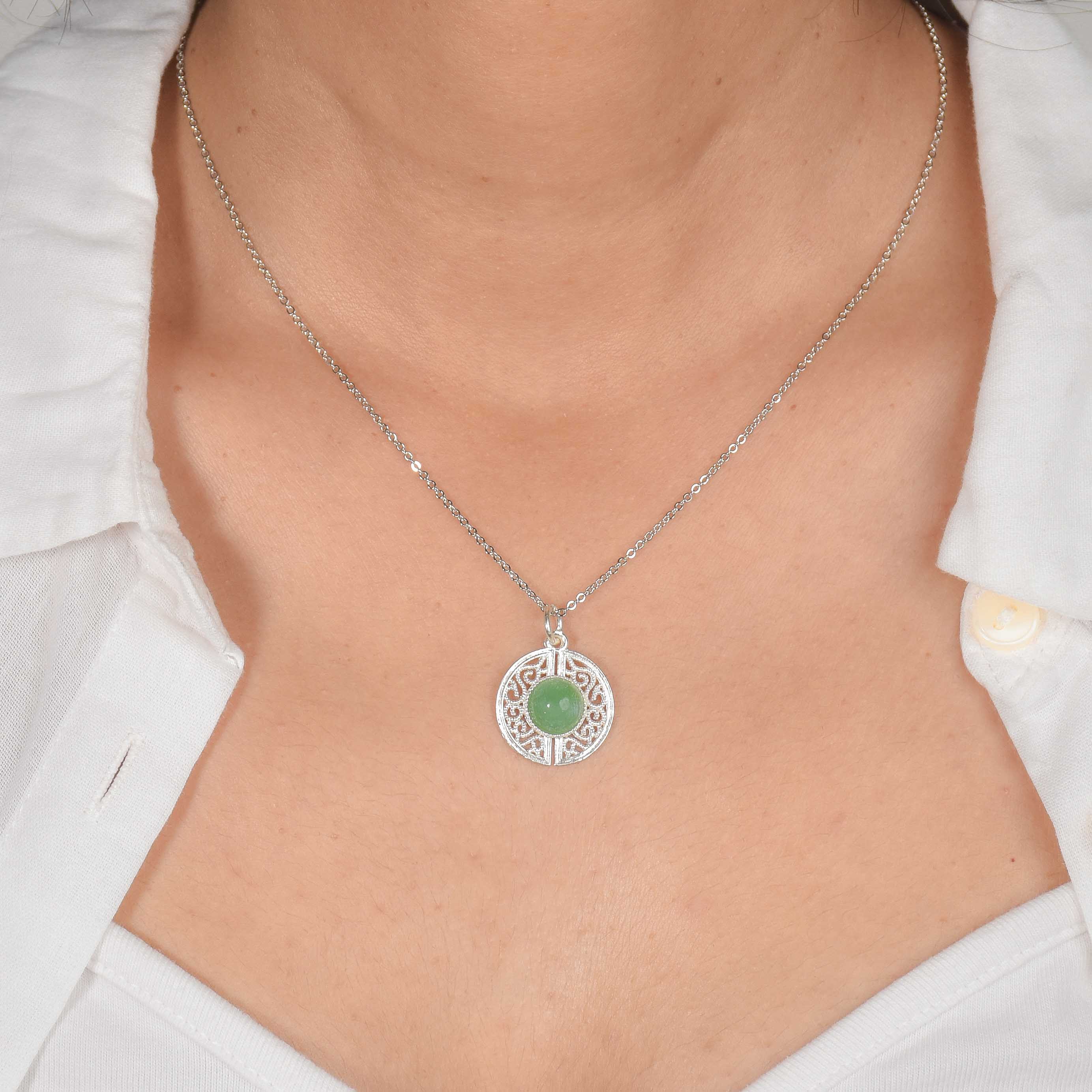 Green Stone Silver Necklace