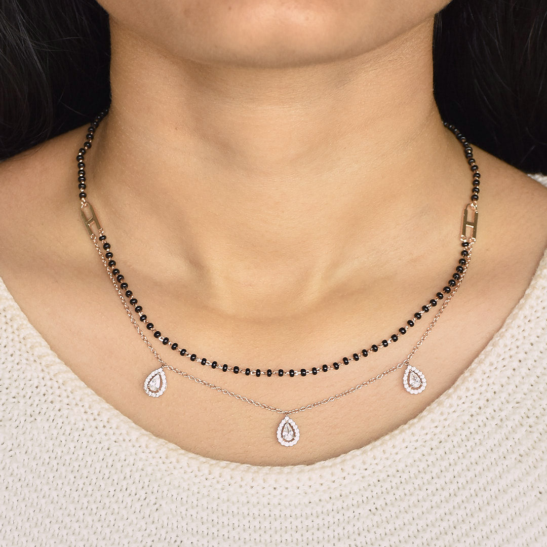 Three Diamond Pear Layered Mangalsutra Necklace