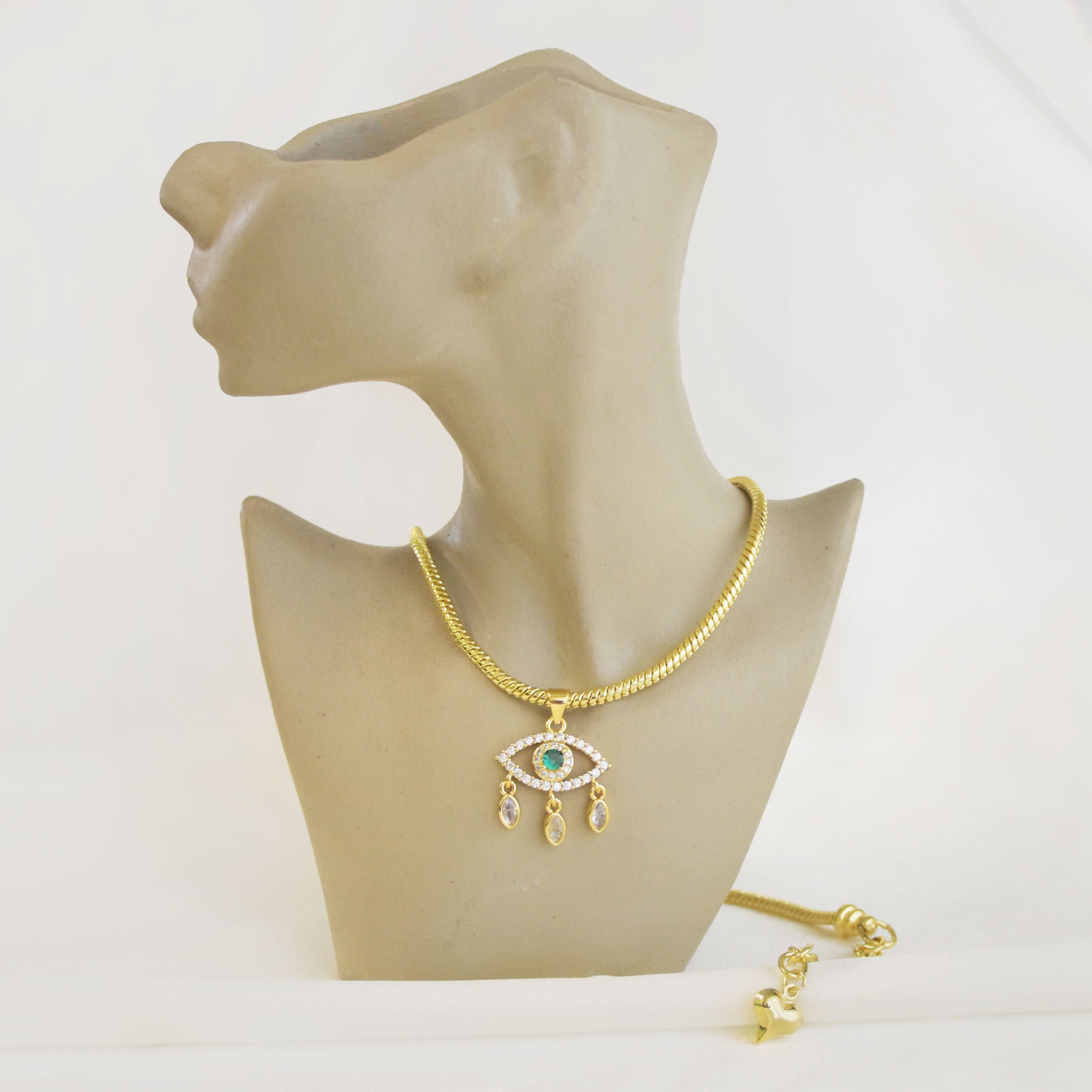 Dangling Charm Emerald Evil Eye Necklace