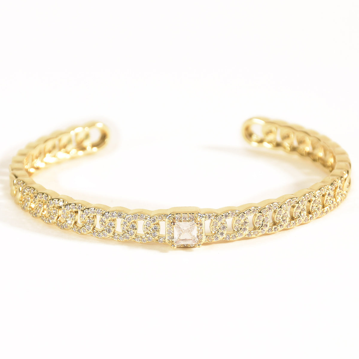 Baguette Diamond Chain Cuff Bangle