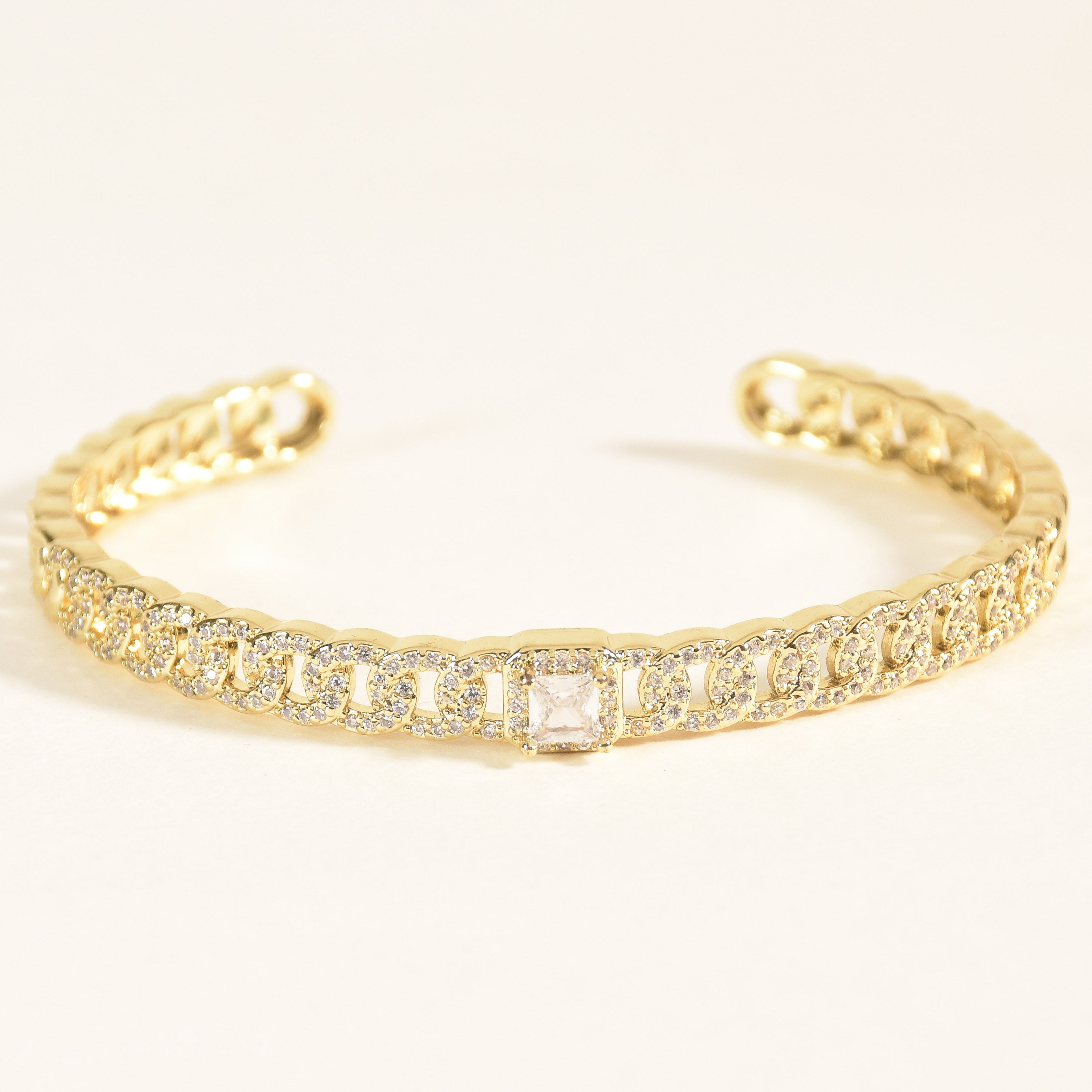 Baguette Diamond Chain Cuff Bangle