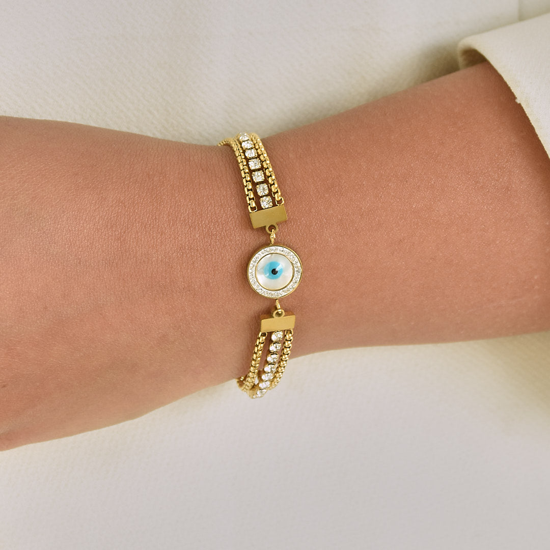 Round Evil Eye Triple Line Bracelet