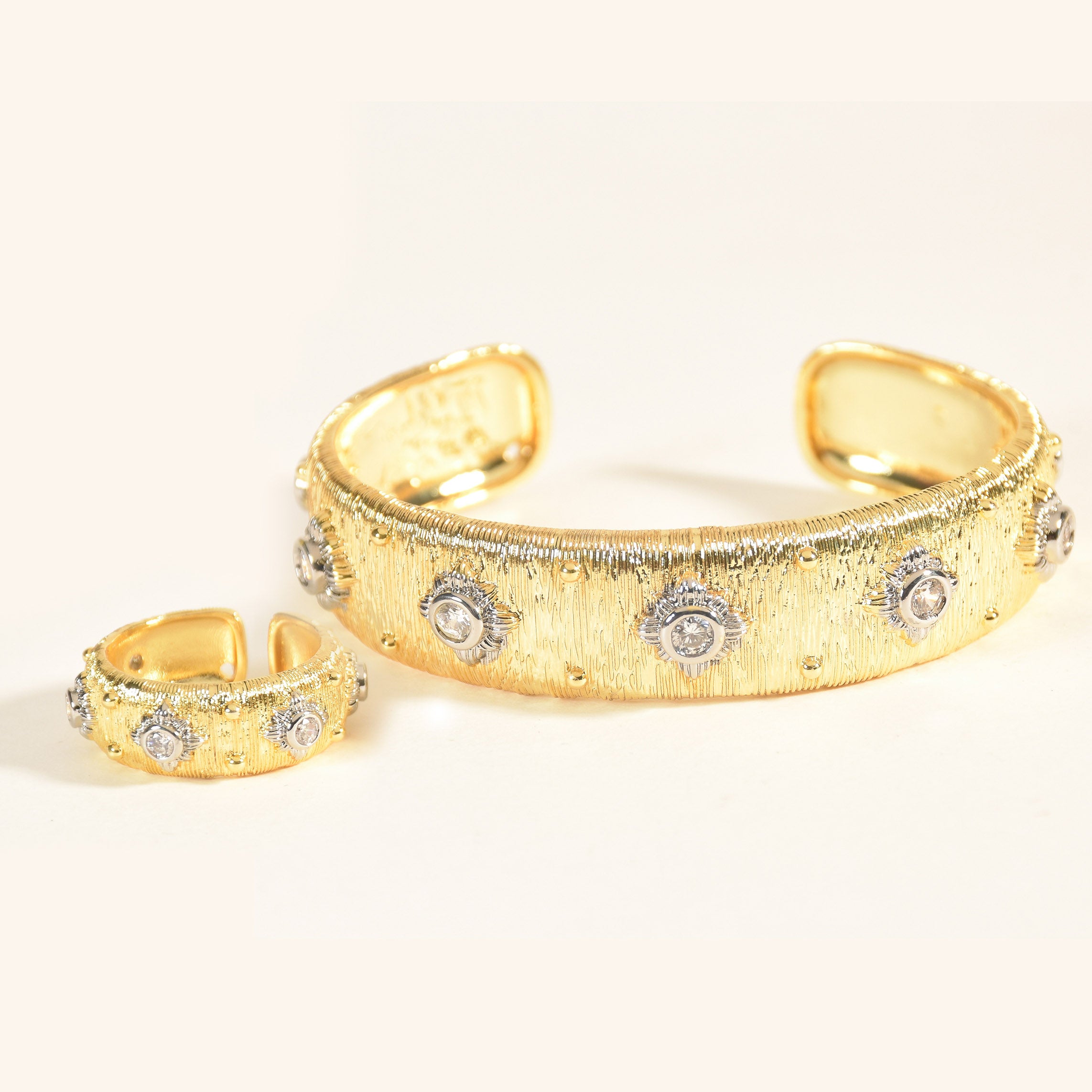Modern Textured Diamond Bangle & Ring Set