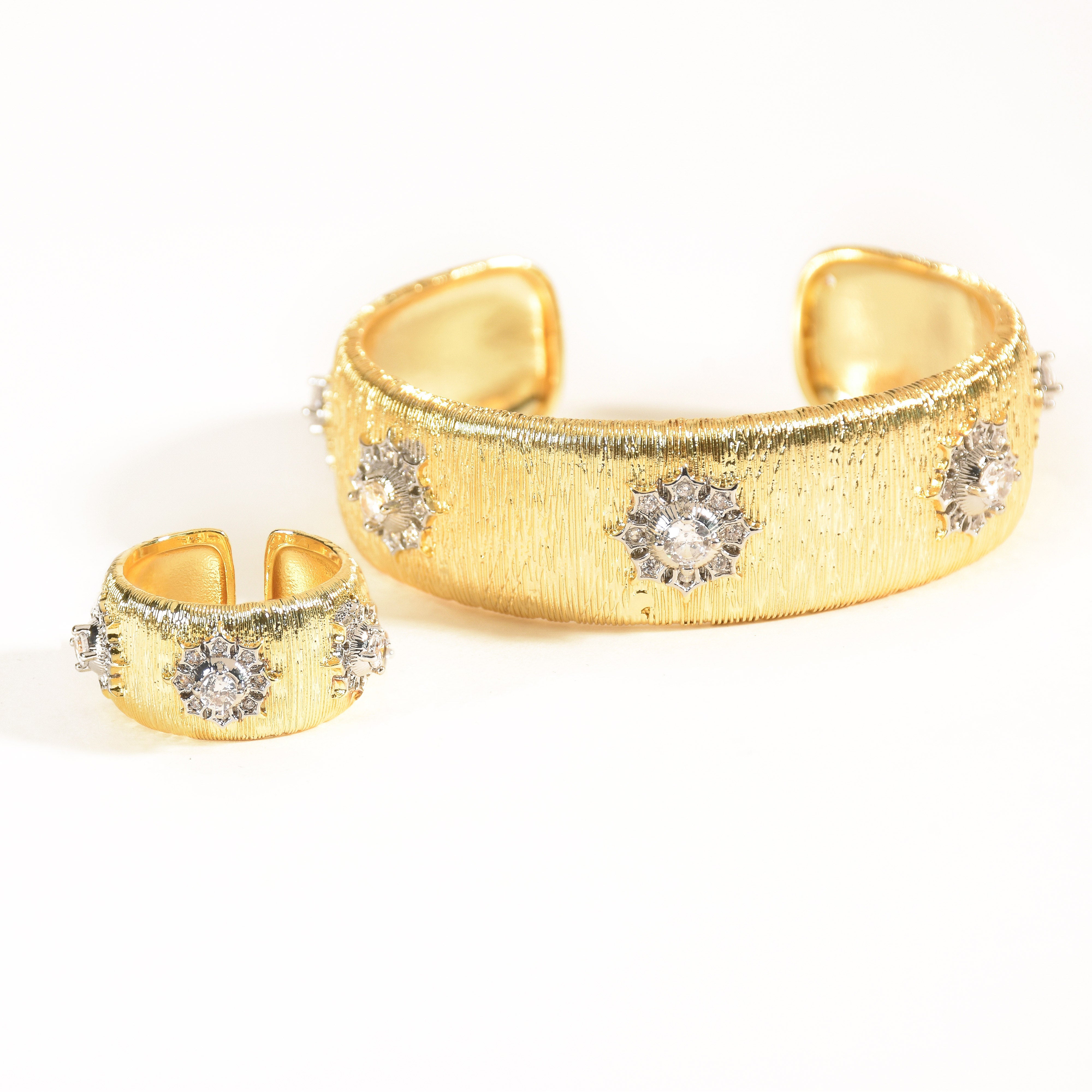 Modern Textured Diamond Bangle & Ring Set