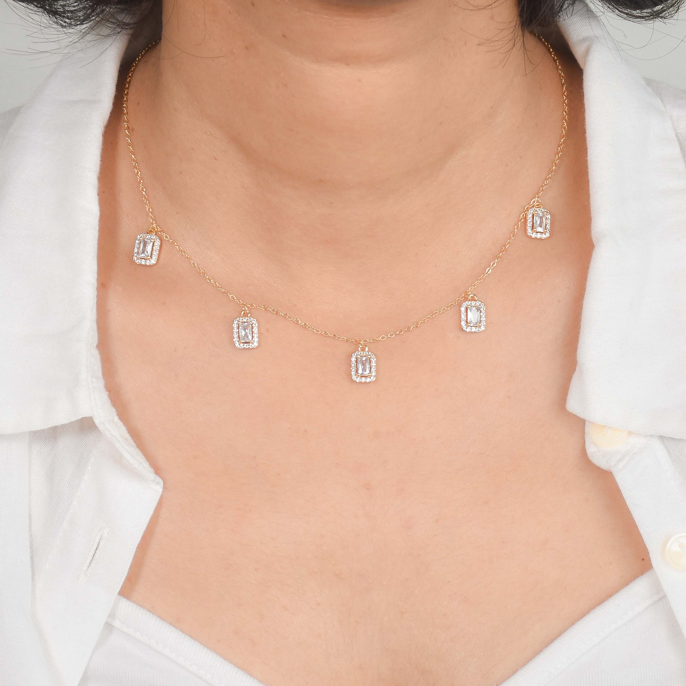 Dainty Rectangular Stone Necklace Gift Set