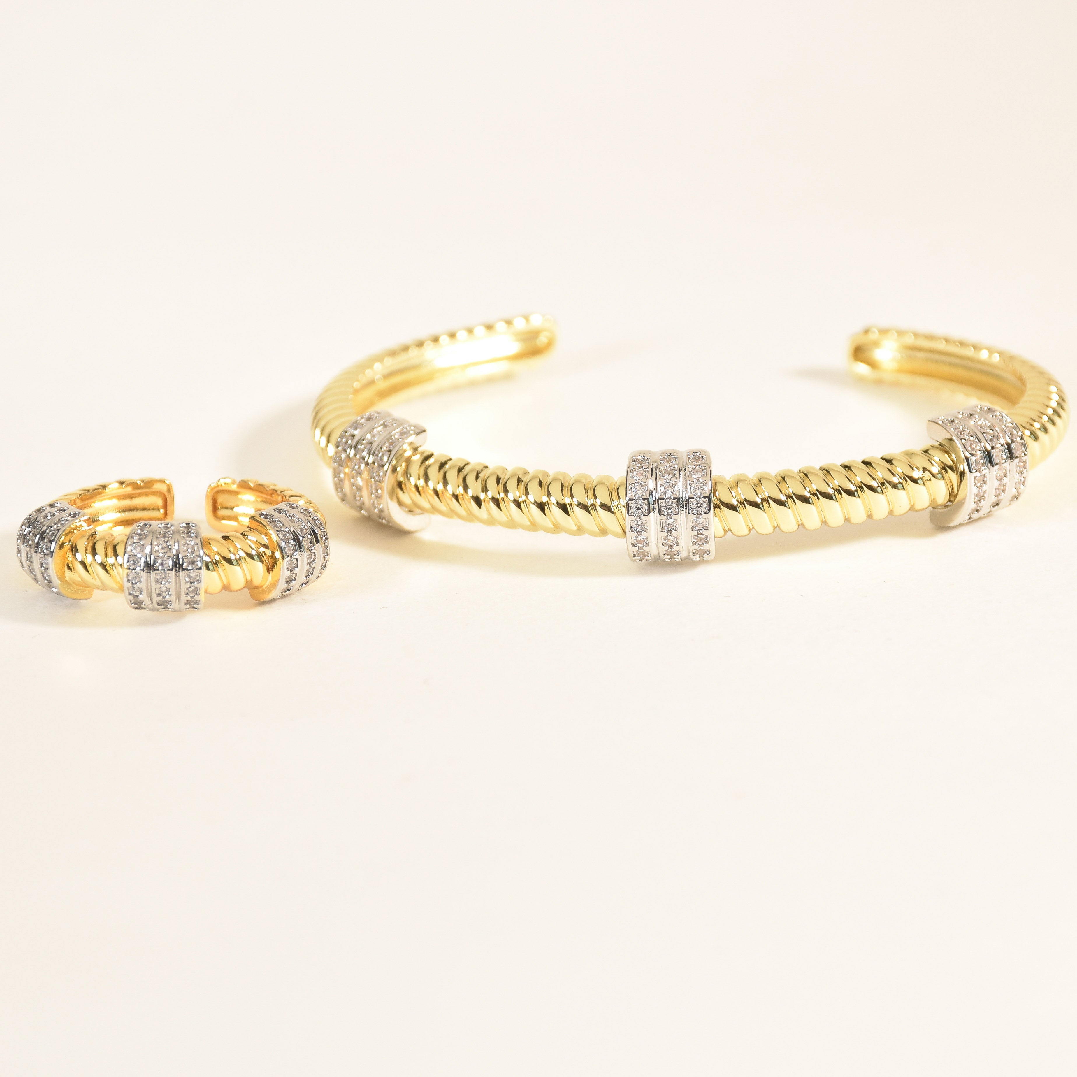 Gilded Twisted Bangle & Ring Set