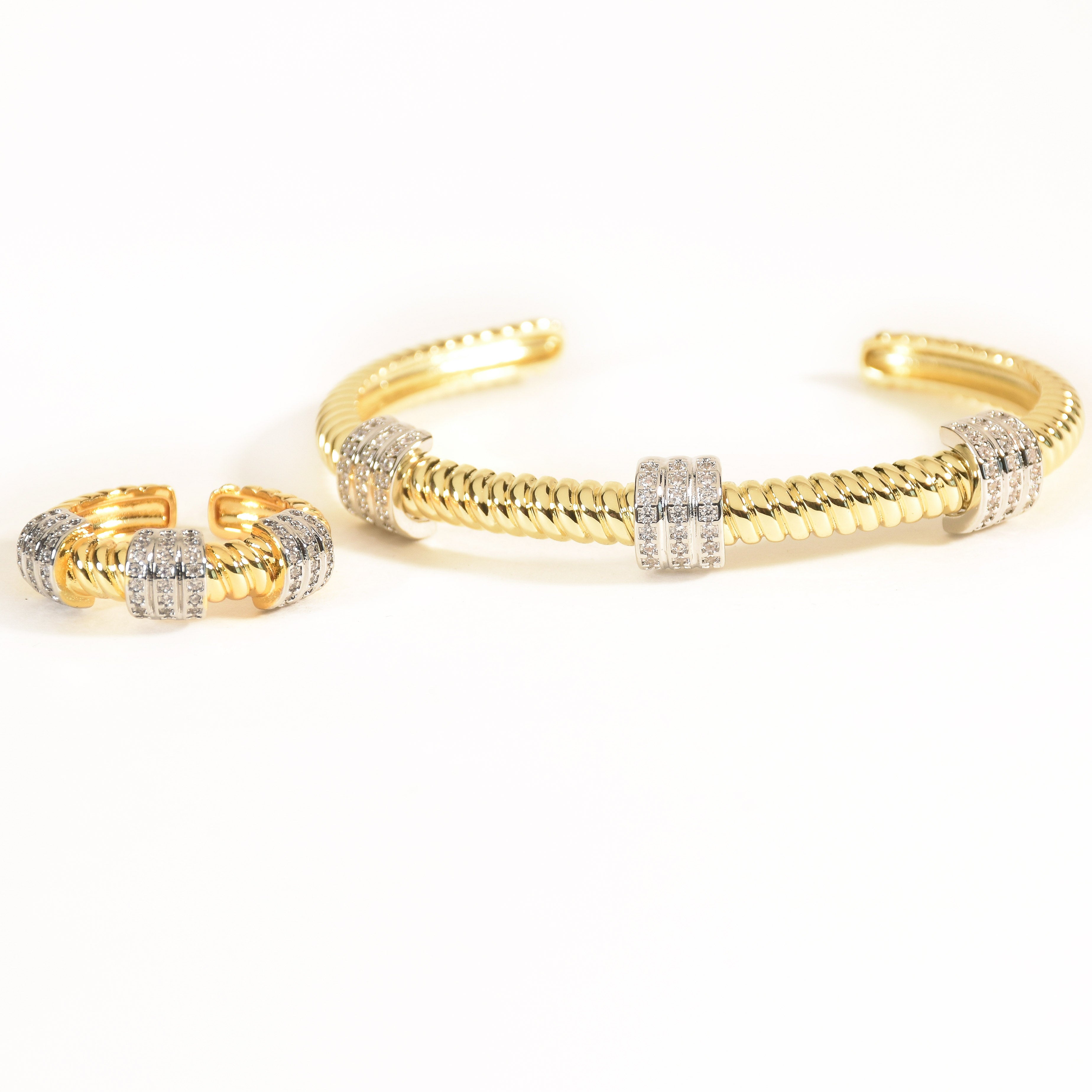 Gilded Twisted Bangle & Ring Set
