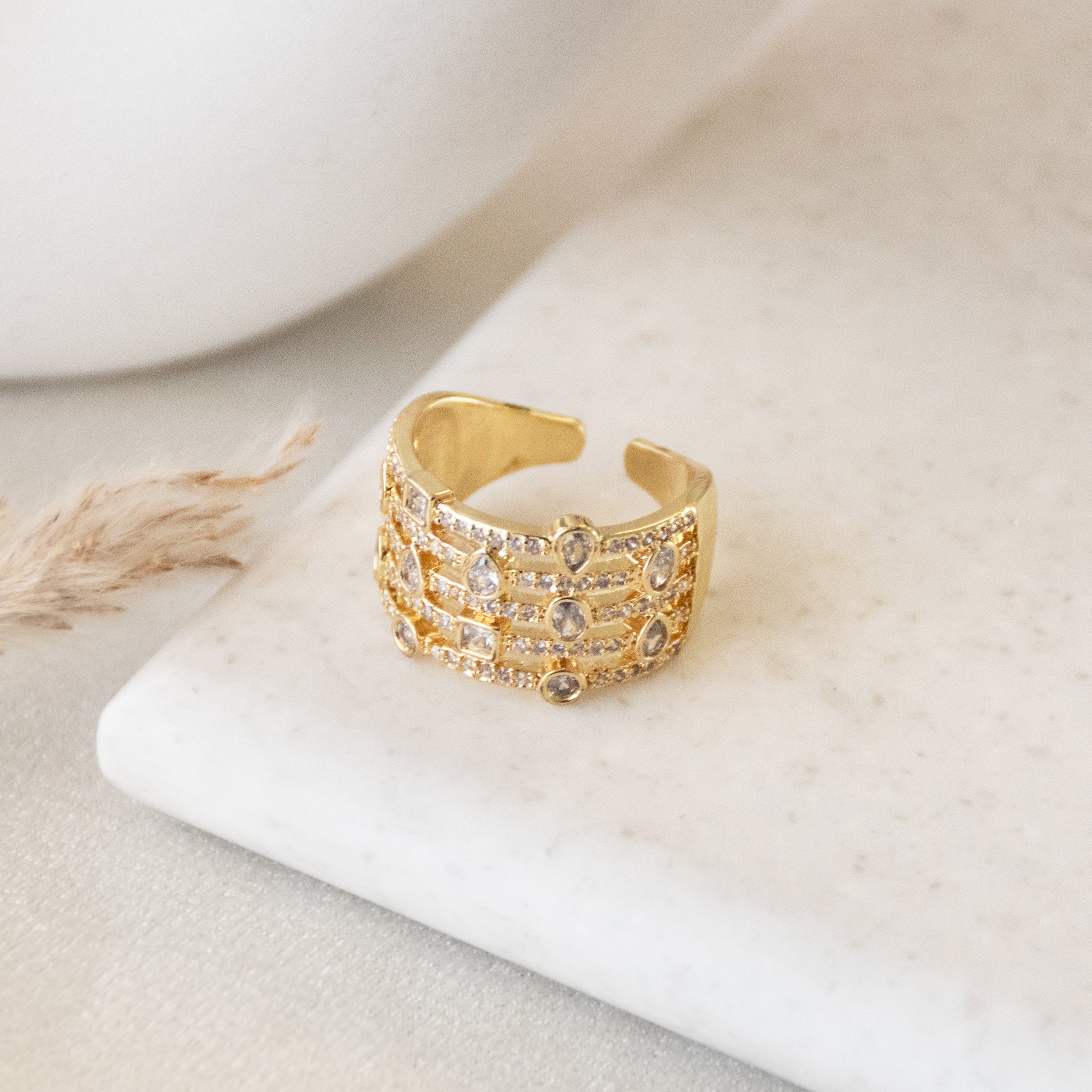 Floral Studded Band Ring