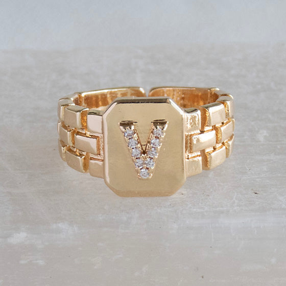 Diamond Initial  Studded Ring