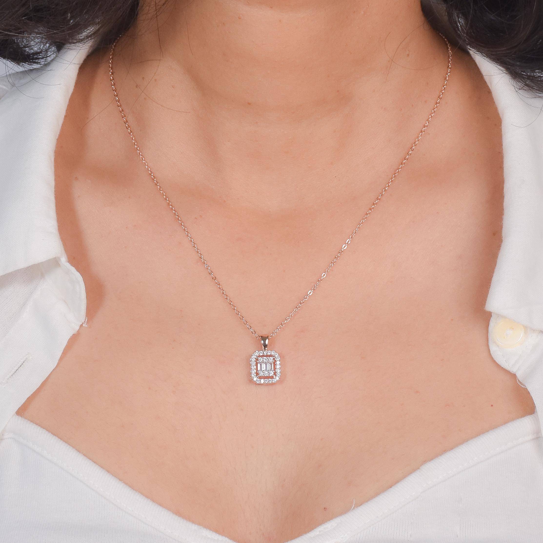 Square Cut Solitaire Necklace