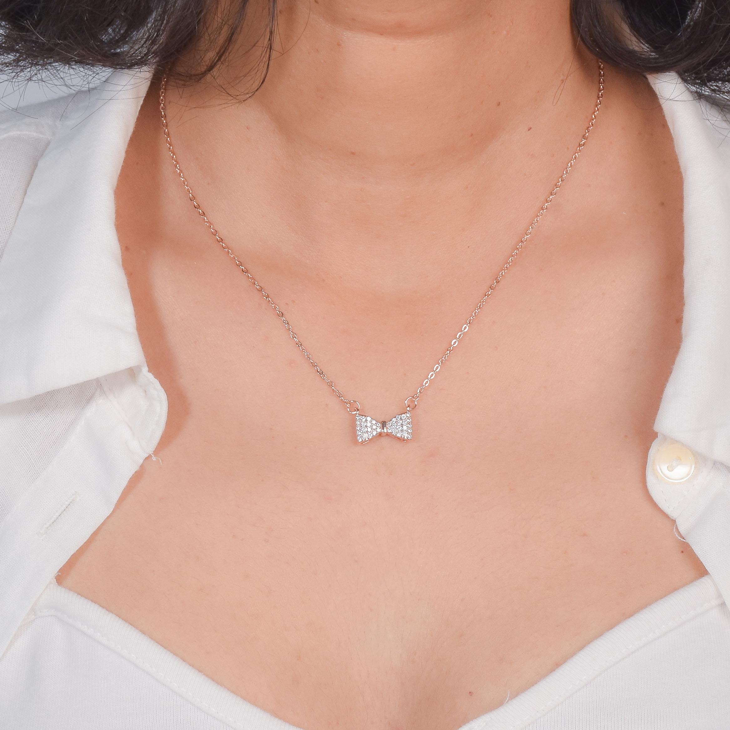 Diamond Dust Bow Necklace