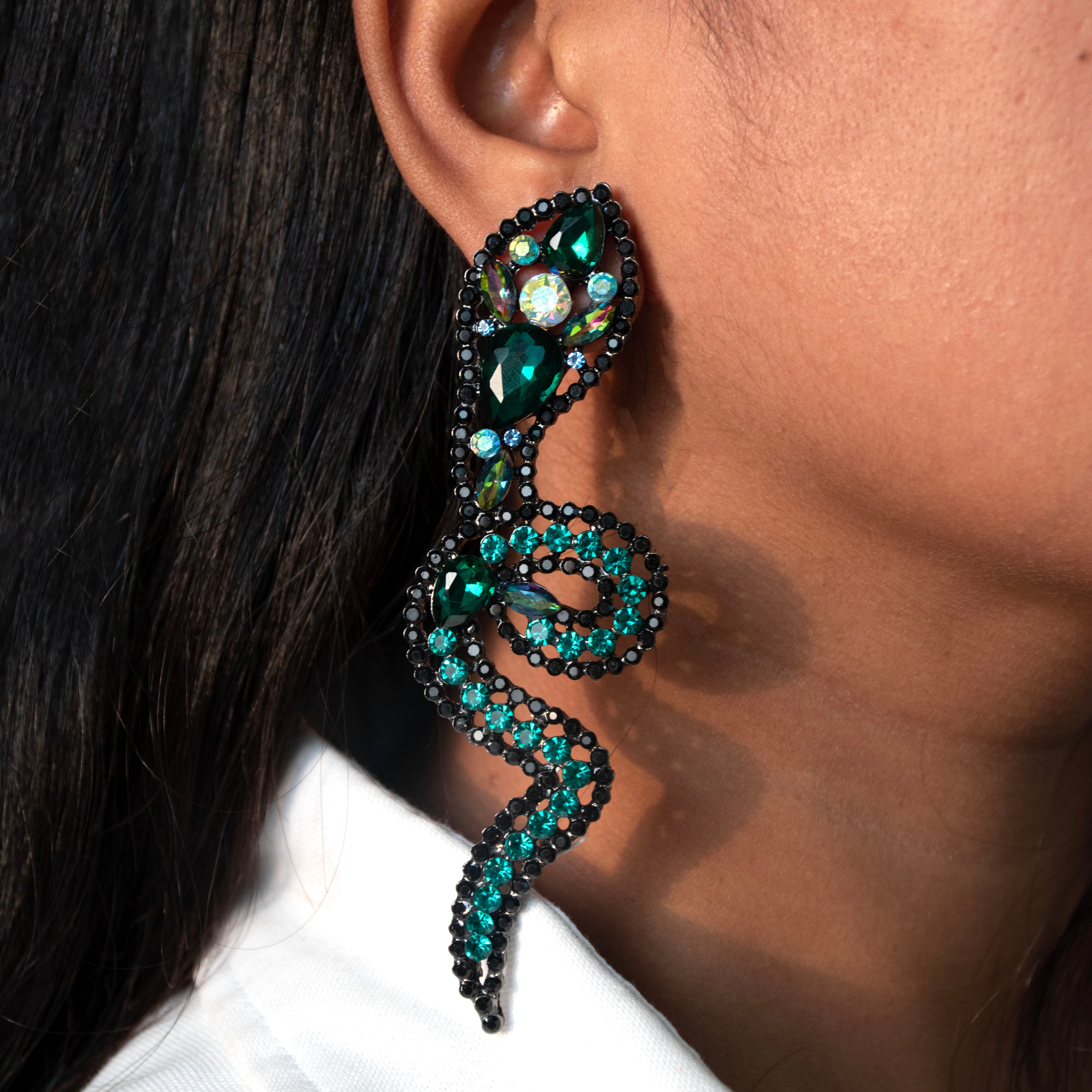 Emerald Snake Statement Earrings