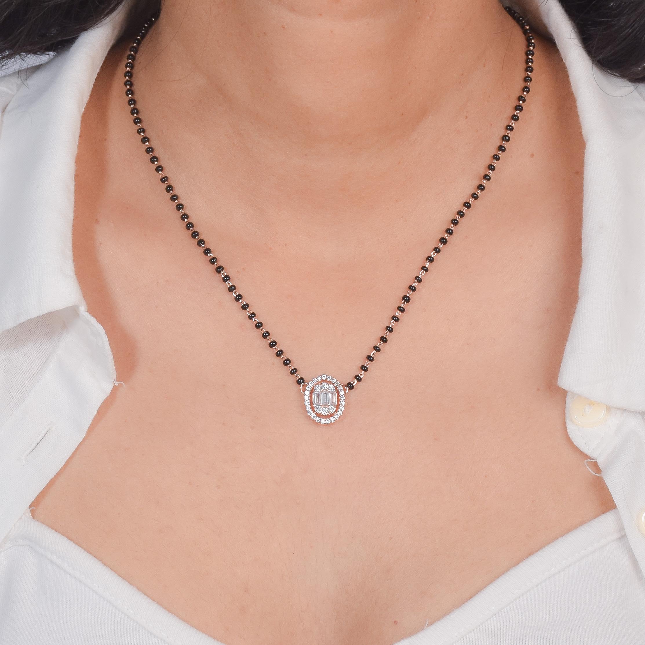 Oval Diamond Mangalsutra Necklace