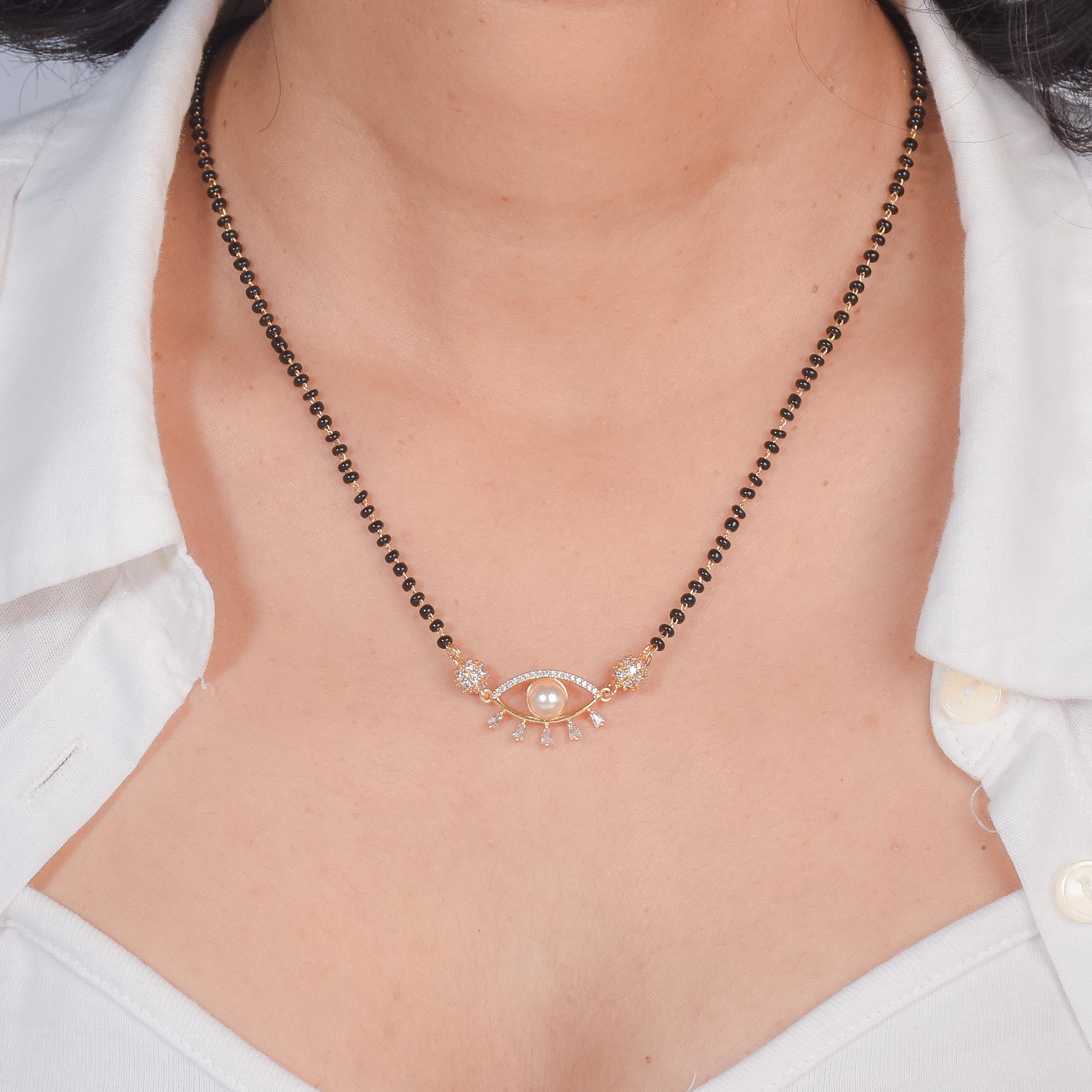 Pearly Evil Eye Mangalsutra Necklace
