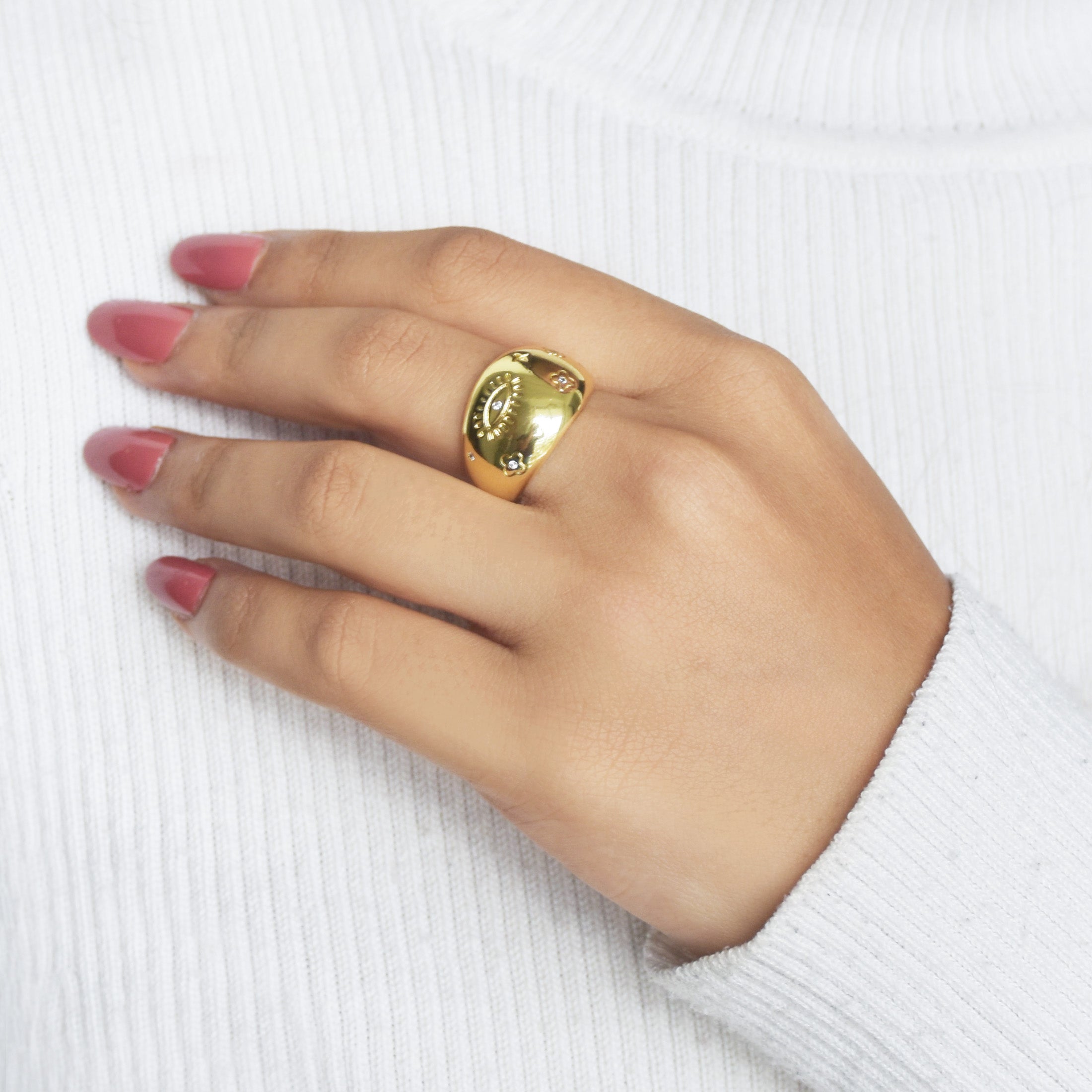 Textured Evil Eye Gold Ring