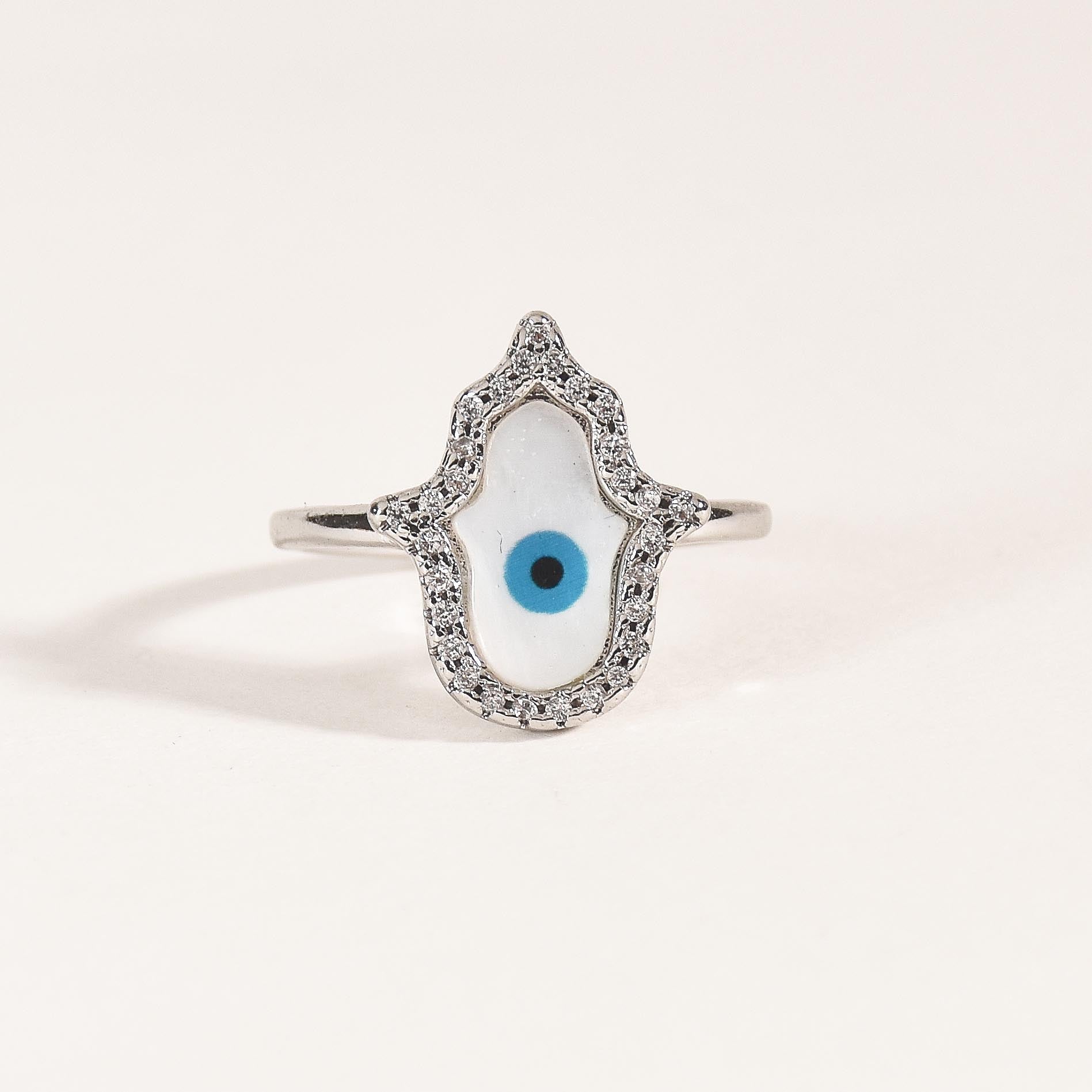 Hamsa Studded Evil Eye Ring