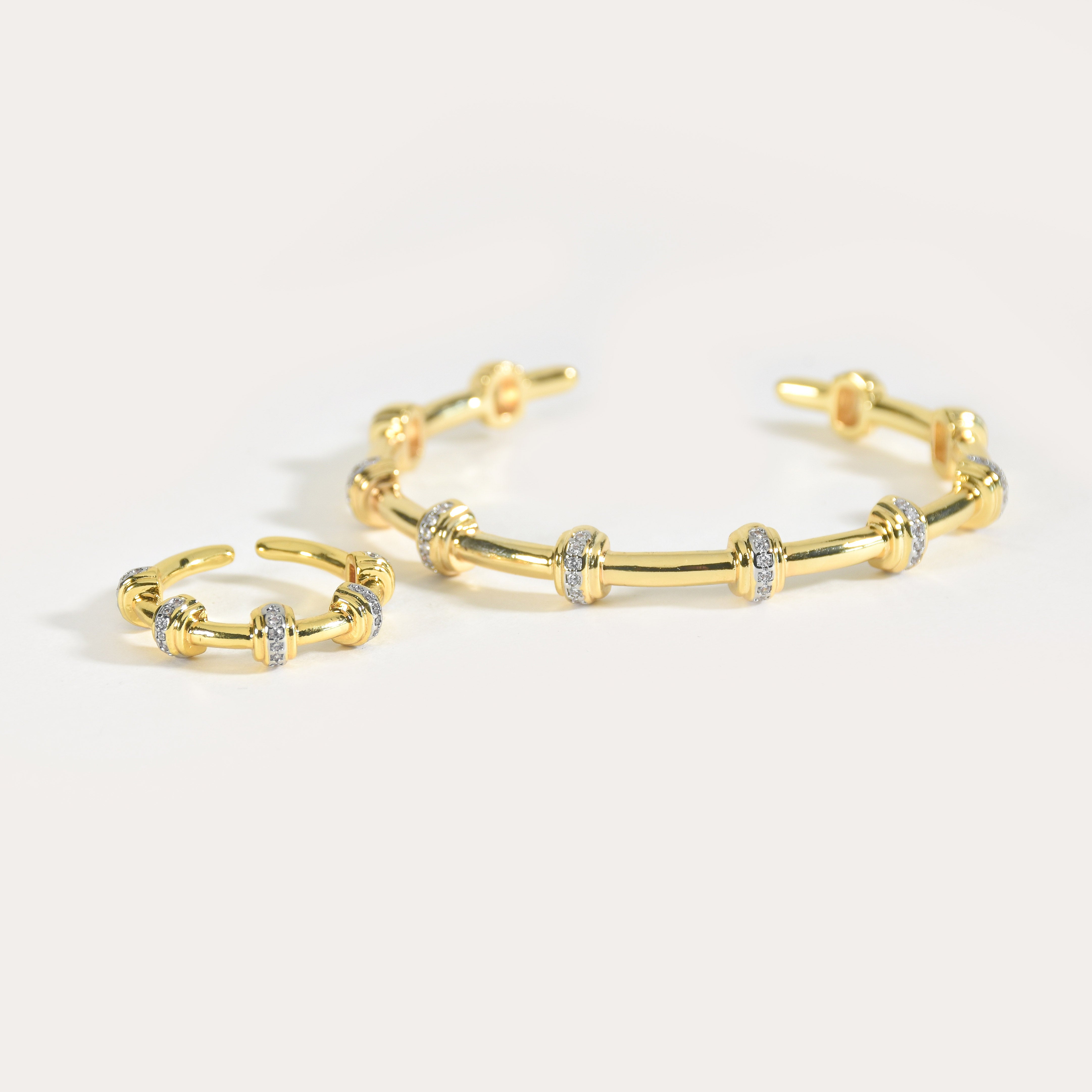 Rhinestone Node Bangle & Ring Set