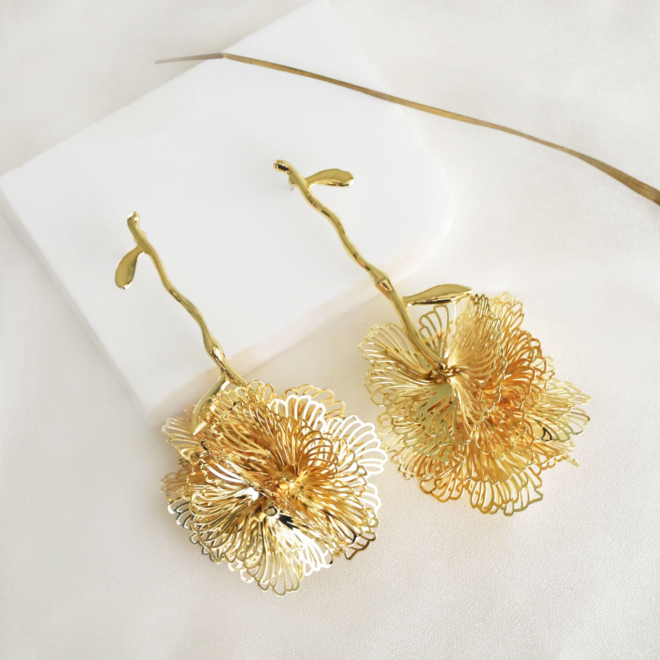 Textured Flower Drop Statement Earring