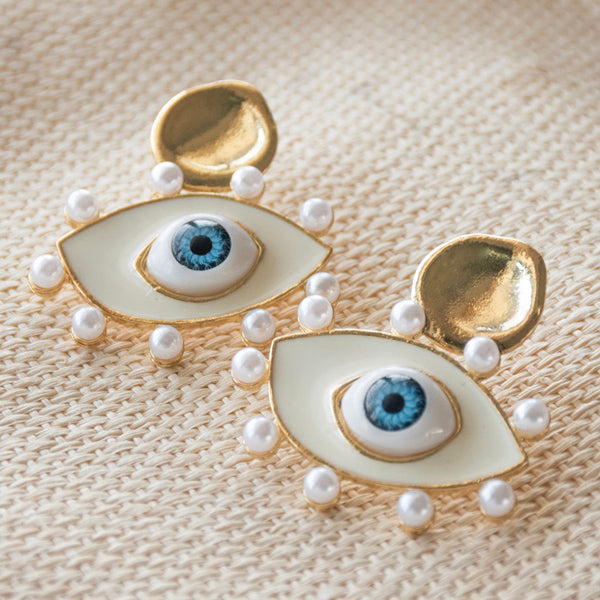 Evil Eye Pearl Earrings