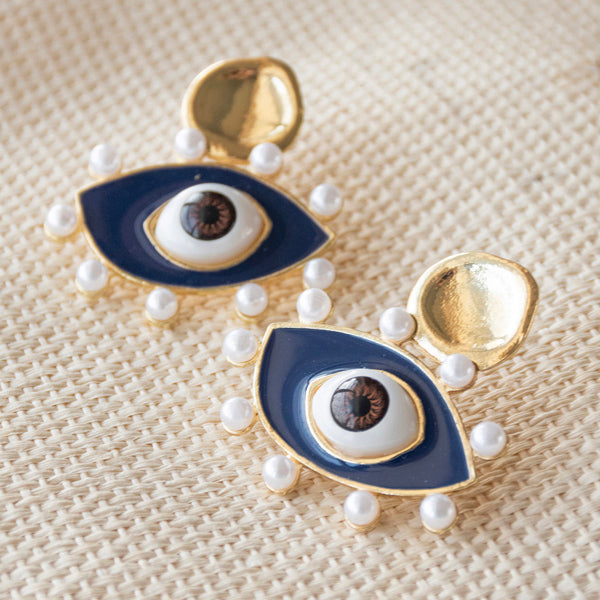 Evil Eye Pearl Earrings