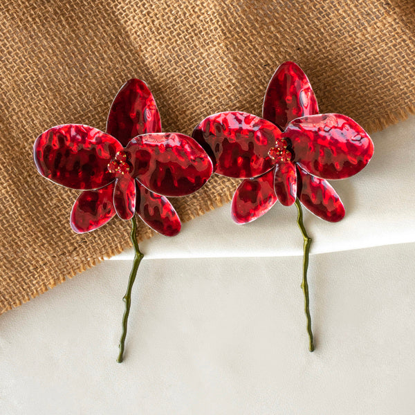 Red Flower Statement Earrings