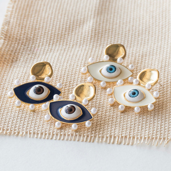 Evil Eye Pearl Earrings