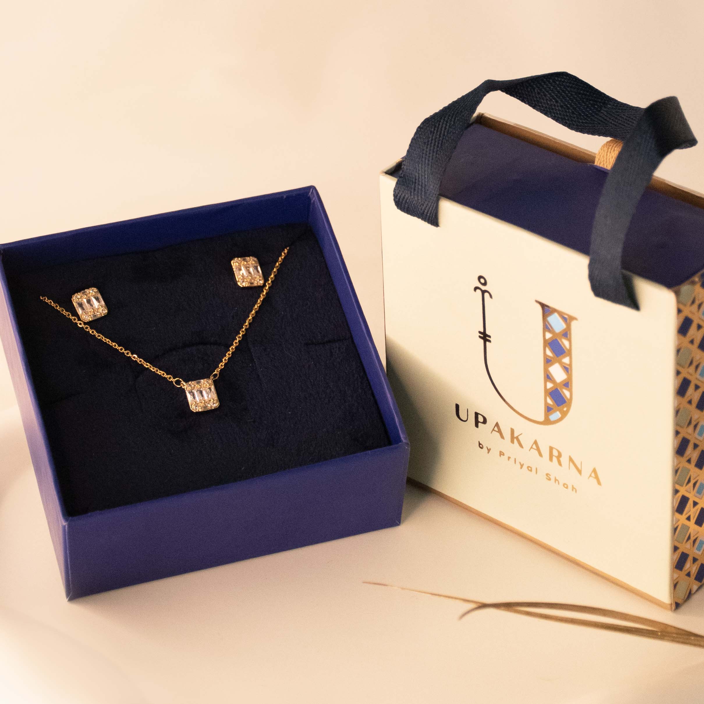 Crystal Studded Rectangular Necklace Gift Set