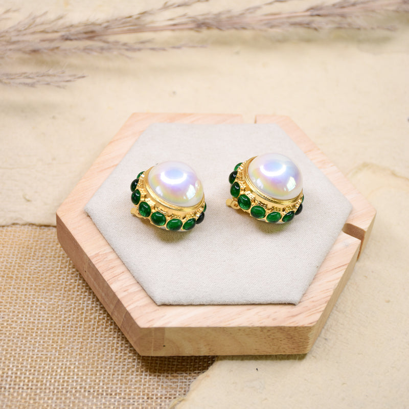 Emerald Pearl Ball Earrings